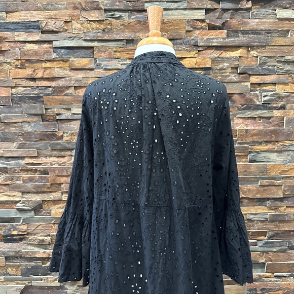 Black Eyelet Maxi Dress Unlined Made in Italy - Picture 7 of 9